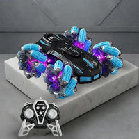 4WD Double-Sided RC Stunt Car for Kids: 360° Drift, Remote Control Racing, Rechargeable, Watch Gesture Control, Smoke & Mist Effect (Blue)