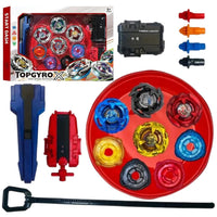 Spinning Top Gyro Battle Arena Set for Kids with Stadium, 4 High-Speed Fighting Tops, Dual Launchers & Ripcords – Competitive Burst Battle Game Toy for Boys & Girls Ages 6+