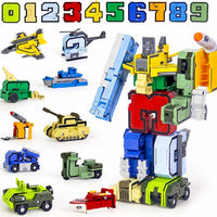 10 Pcs Number Robots Toy Set Transformation Blocks Creative Assembling Educational Action Figure Number Plane Ship Car Gift Toys for Children