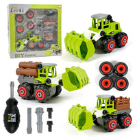 DIY Big Truck and Trailer Toy Set with Toy Logs and Service Lift Crane - Green