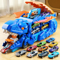 Dinosaur Planet Transporter Truck Toy with Track | Push & Go Dinosaur Car Carrier with 2 Die-Cast Cars | Convertible Race Track Playset | Toy Gift for Boys & Girls Ages 3–6 Years