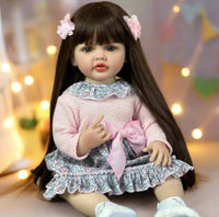 Pamapam Toys Lifelike Realistic Reborn Baby Doll, Soft Vinyl Toddler Doll with Long Hair and Stylish Outfit, Perfect Gift for Girls and Collectors.