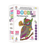 Pampam Toys Doodle Art Coloring Kit for Kids, 20 Sheets with 12 Sketch Pens, STEAM Learning Activity Set, Ages 5-99, 35x27.5cm Drawing Pages