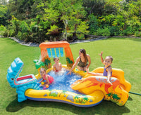 INTEX 8 FT Family Play Center with Water Slides Balls and Inflatable Toys Big Size and Multi Colorfull for Kid's Fun and Enjoyment with Family in Vacations (Dinosaur Play Center)