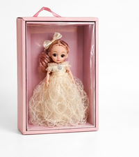 Charming 6-Inch Princess Doll in Cream Lace Gown – Collectible Miniature Fashion Doll with Pink Display Box