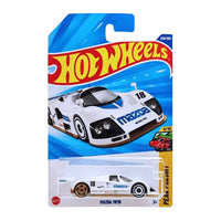 Hot Wheels Mazda 787B toy car in packaging with blue and yellow accents