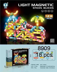 DIGE 128-Piece Light-Up Magnetic Sticks and Blocks Set| Glow-in-the-Dark Translucent Magnet Rods & Spheres | 3D STEM Construction Building Toy Kit for Kids & Toddlers