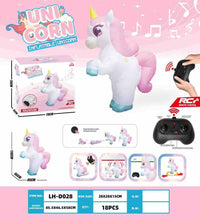 Remote Control Inflatable Unicorn Toy for Kids | Giant 116cm Self-Inflating RC Walking Unicorn with Music, 2.4GHz Controller & 360° Stunt Rotation | Gift for Girls