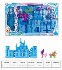 Dream Castle Ice Princess Doll Play Set for Girls | Foldable Blue Toy Castle with Royal Carriage, Winged Pegasus Horse, Fashion Doll & Palace Furniture Accessories