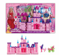 Dream Castle Princess Doll Play Set for Girls | Foldable Pink Toy Castle with Royal Carriage, Winged Horse, Princess Fashion Doll & Miniature Furniture Accessories for Kids 3+
