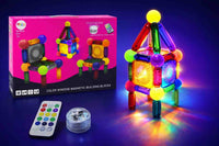 32 PCS Light-Up Magnetic Building Blocks Set with Remote Control – Color Window Magnetic Rods and Balls Construction Toy, 52 LED Light Modes STEM Educational Toys for Kids Ages 3+