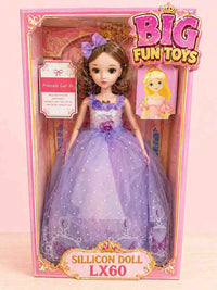 Silicon Princess Doll with Moving Joints | Large Royal Fairy Tale Fashion Doll in Glimmering Purple Star Gown | Pretend Play Toy Gift for Girls