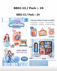 Mini Washing Machine Toy Playset with Doll & Clothes Hanger Rack | Pretend Play Home Appliances Set for Girls | Kids Educational Laundry Toy Age 3+