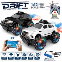 Pampam Toys 1:12 Scale RC Drift Stunt SUV with Camera, Lights, Spray Effects, and USB Charging Pile