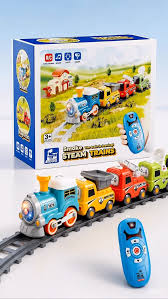 : Pampam Toys Smoke Steam Train Remote Control Railway Set with Lights, Sounds & Track